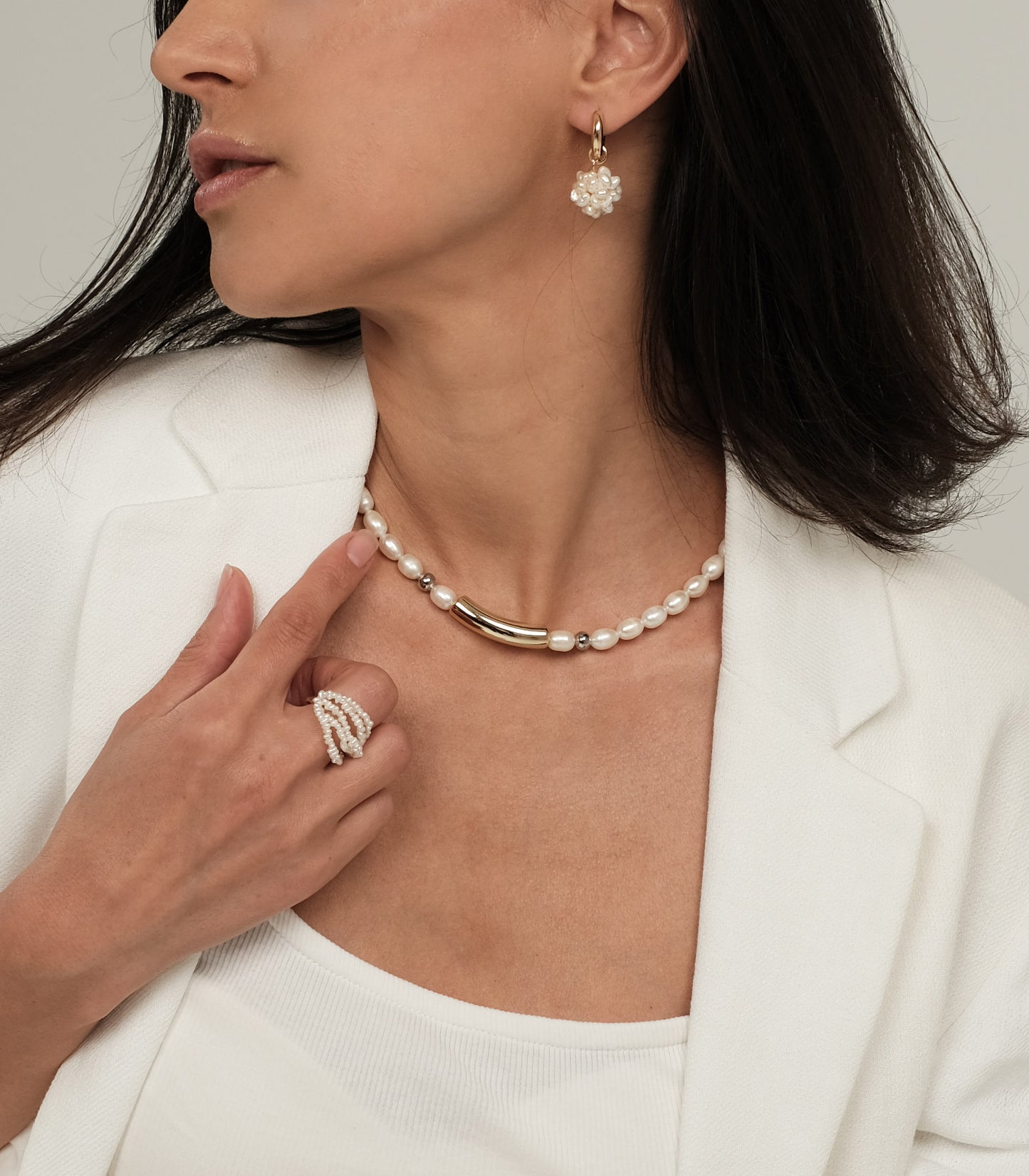 Gold plated earrings with natural pearls "Bloom"