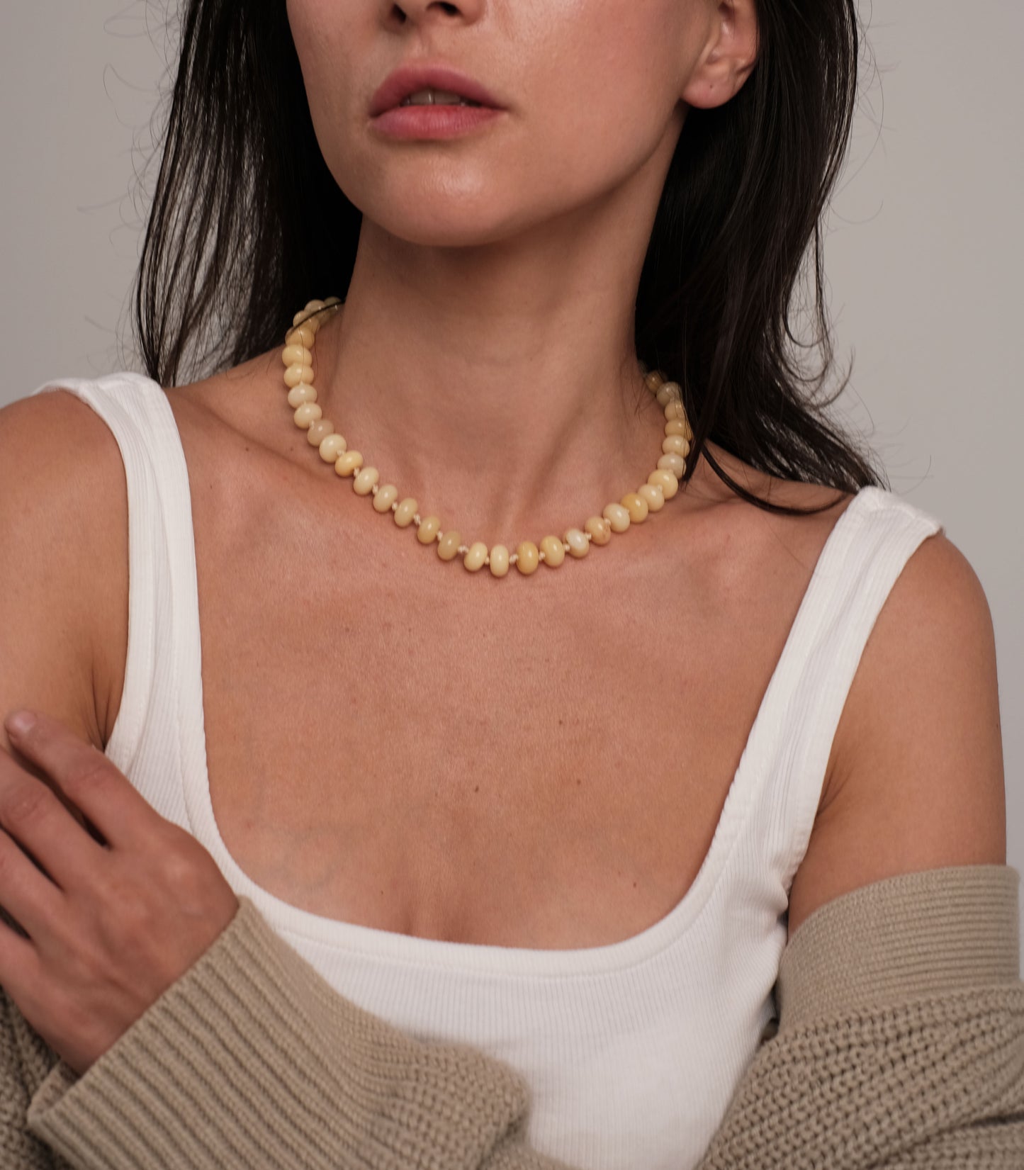 Yellow stone bead necklace