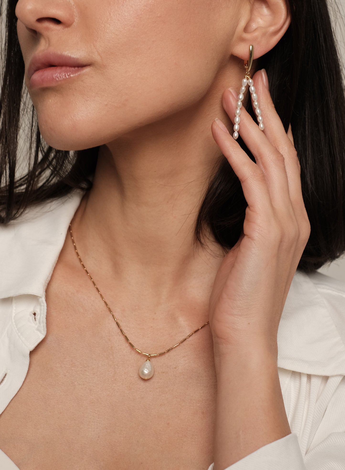 Apzeltīti auskari ar dabīgām pērlēm "Longy 2"