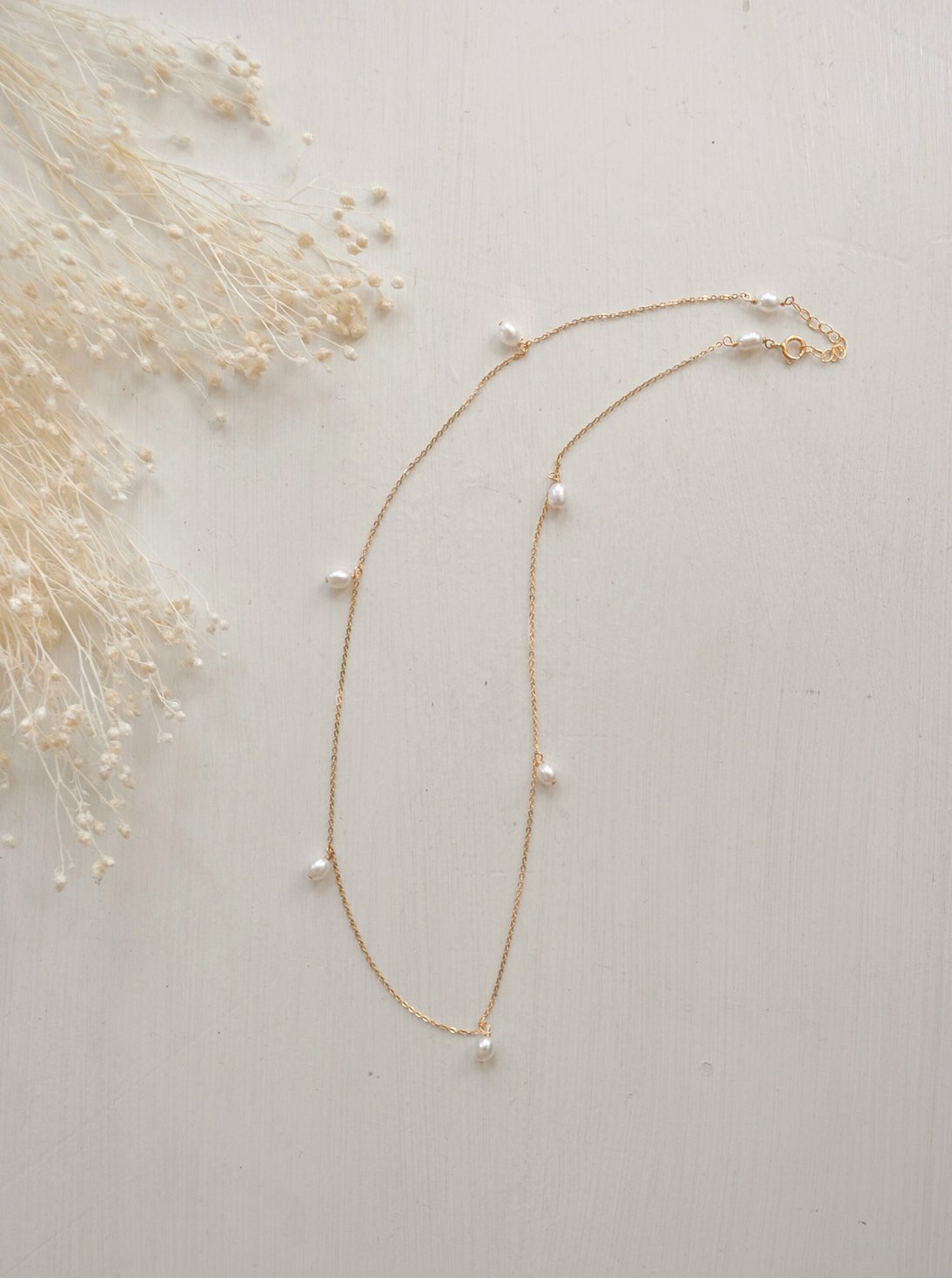 Gold plated necklace with natural pearls, 3-4mm