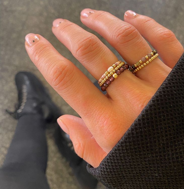 Natural gemstone ring + gold plated details