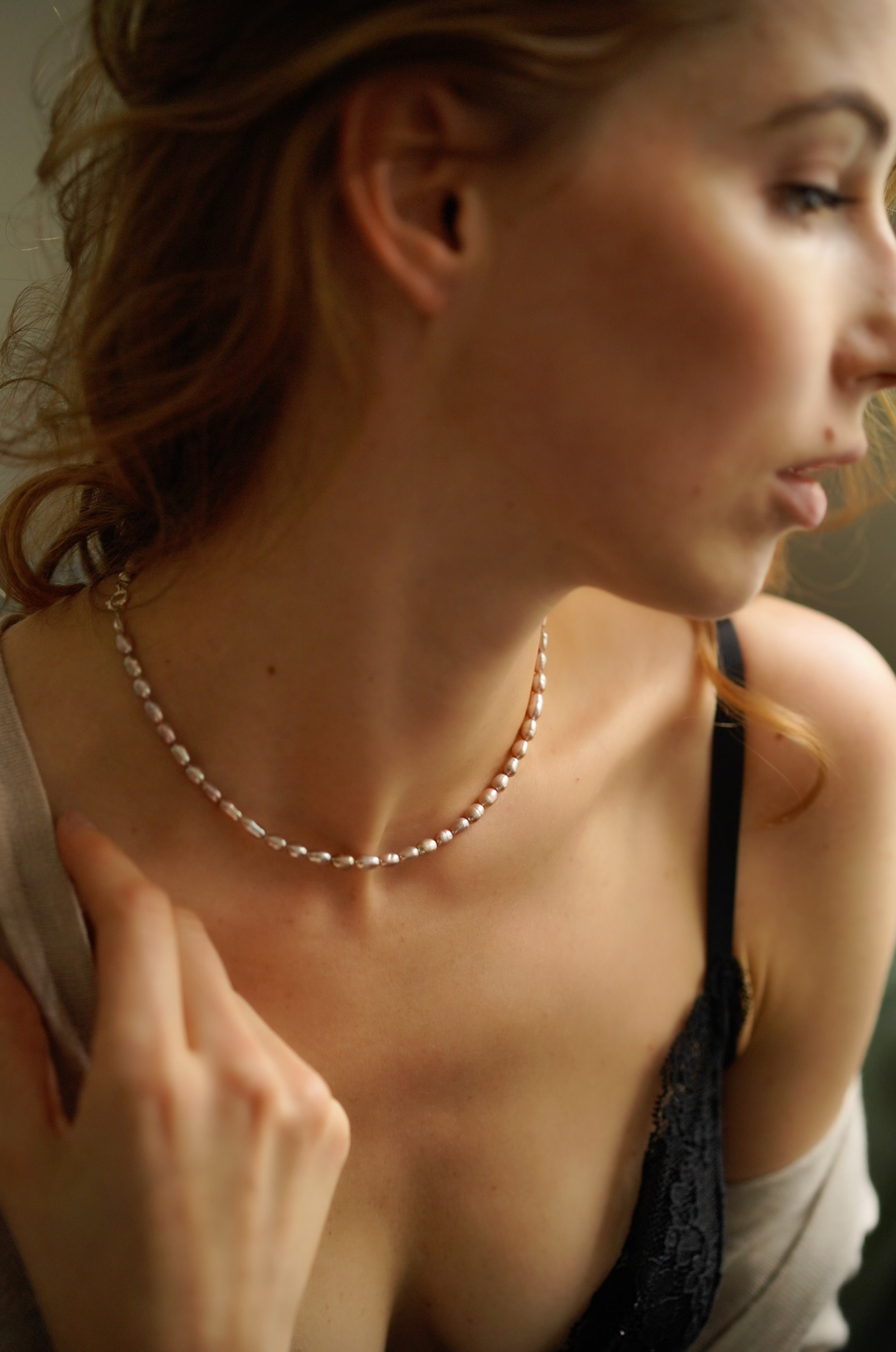 Natural pink pearl necklace, 5-6mm