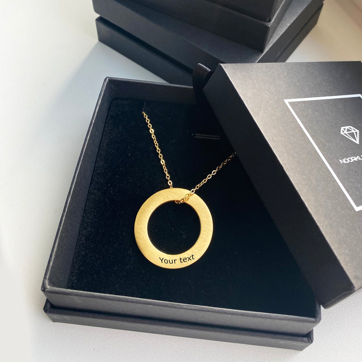 Gold plated pendant with Your engraved text 