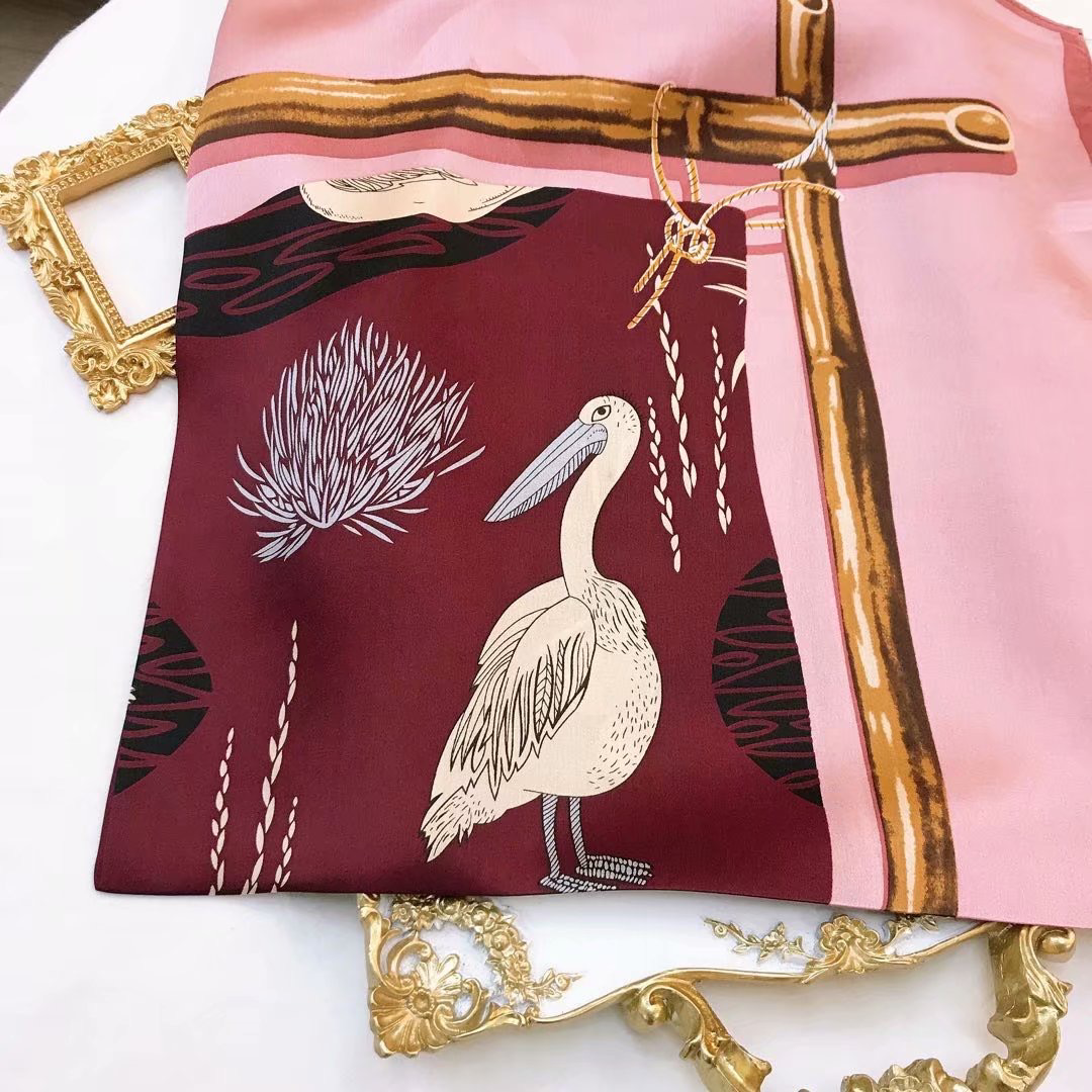 100% silk scarf "Pink Pelican"