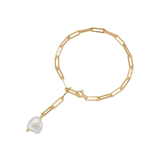 Gold plated bracelet with natural pearl
