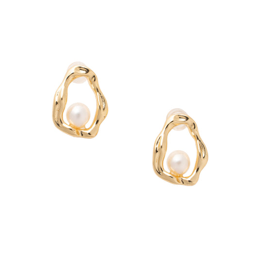 Gold plated earrings with natural pearls "Sesilia"