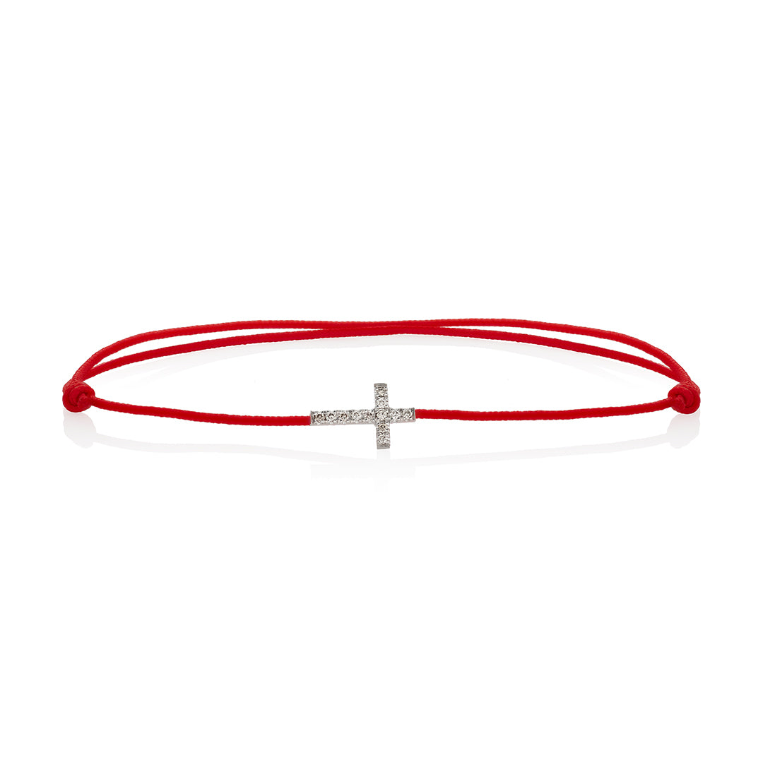 Red string bracelet with cross and 0.05ct diamonds