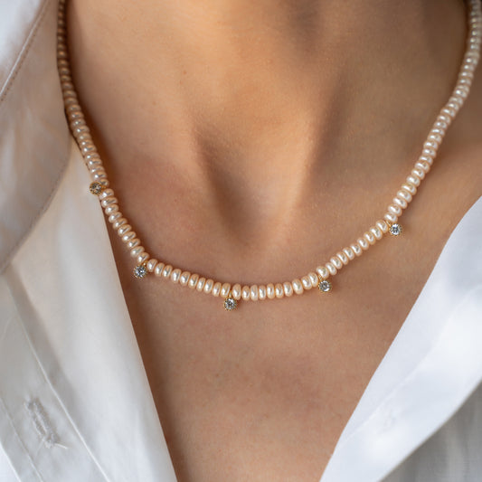 Natural pearl necklace with crystals "Crystals"