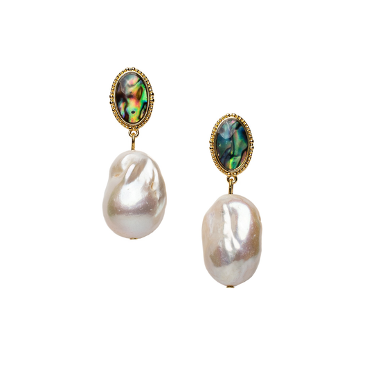 Apzeltīti auskari ar dabīgām baroka pērlēm