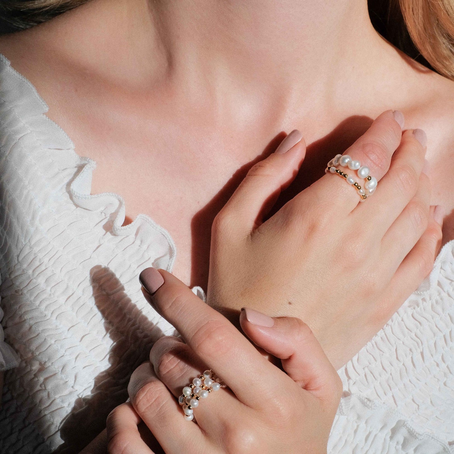 Natural pearl ring + silver details