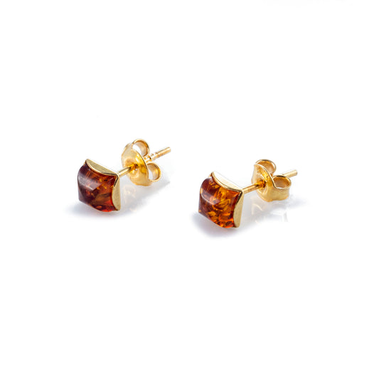 Sterling silver gold plated earrings with natural amber "Loretta"
