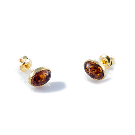 Sterling silver gold plated earrings with natural amber "Lora"